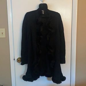 Chico’s size 2 black faux fur trimmed cardigan